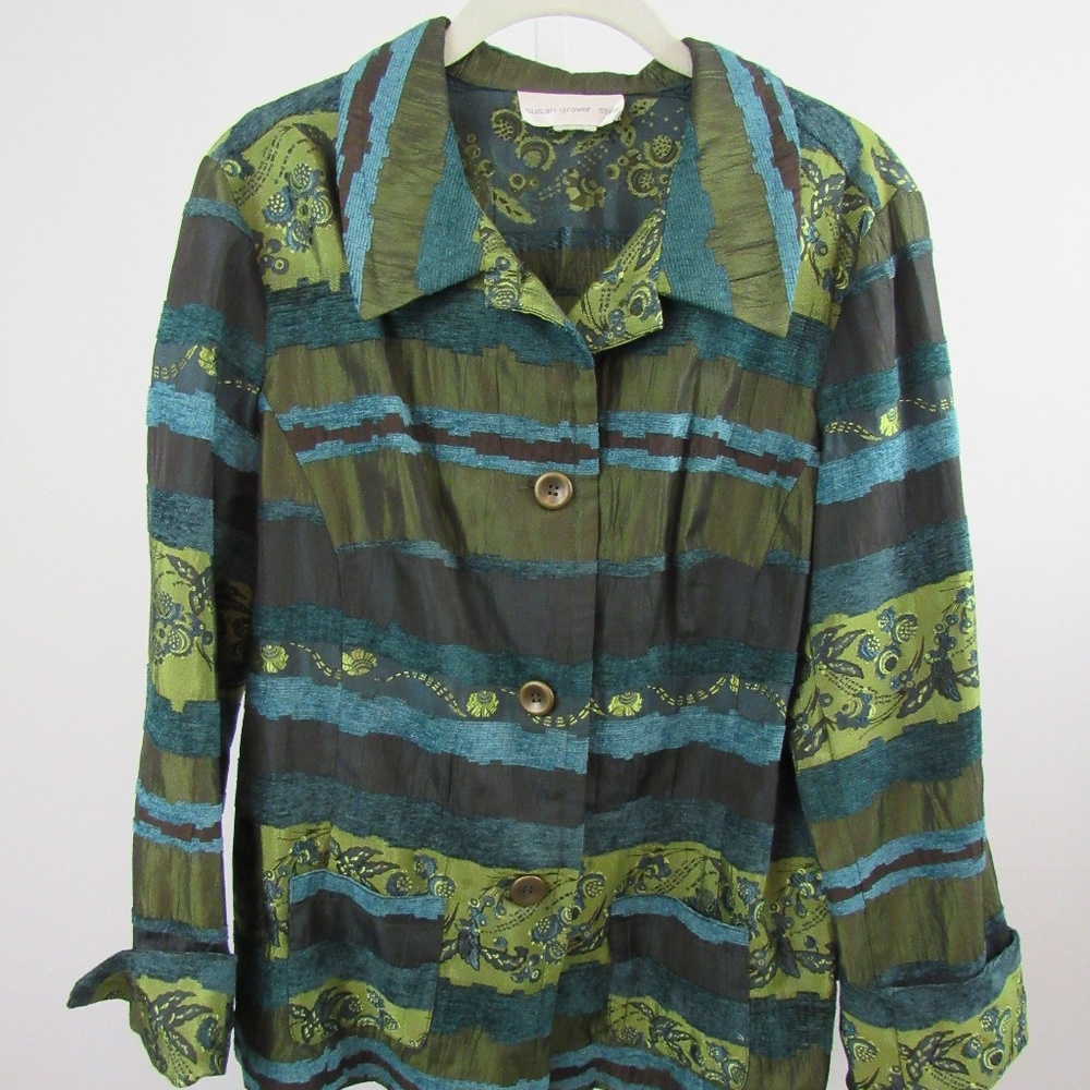 Susan Graver Style Green Blue Blazer Jacket L